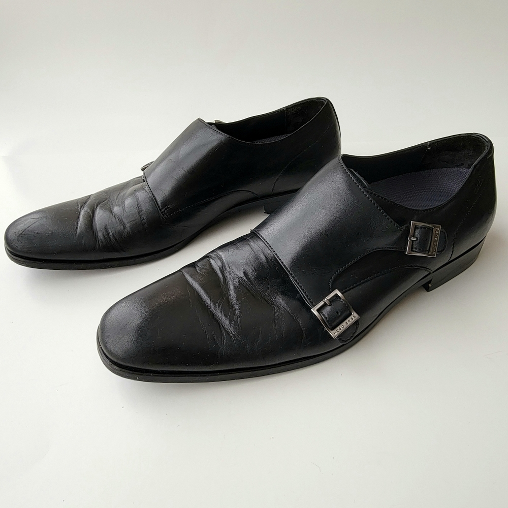 Hugo Boss Men's shoes Double Buckle  Leather Loafers Shoes (10)